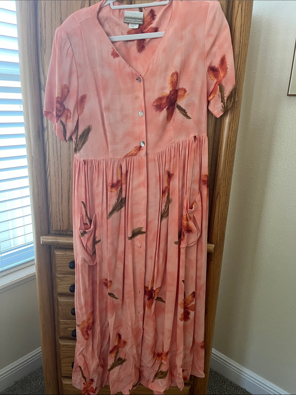 Coldwater Creek Coral Pink Floral Maxi Dress
